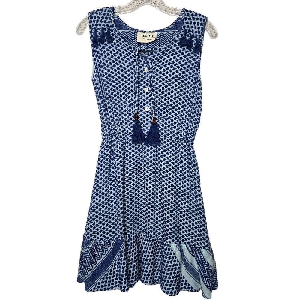 Cecilie Copenhagen Blue Sleeveless Tasseled Mini Dress Size Small
